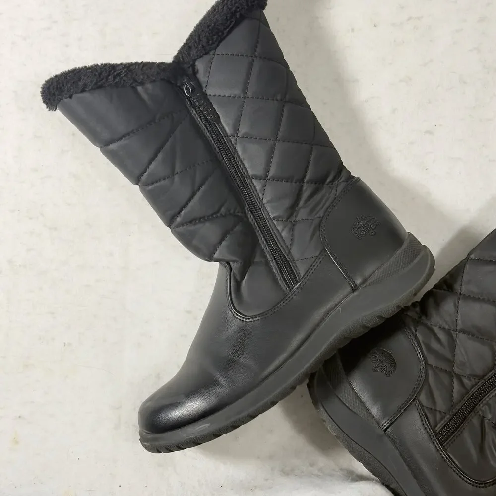 Totes Joni Rain Snow Boots Woman 6M Quilted Double Side Zipper Black Faux Fur